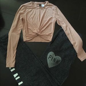 H&M pink jersey wrap crop top